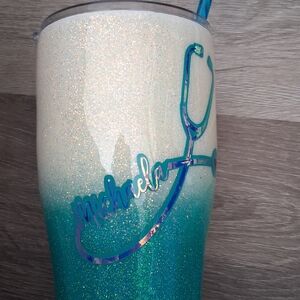 Glitter Ombre Tumbler with Stethoscope Design